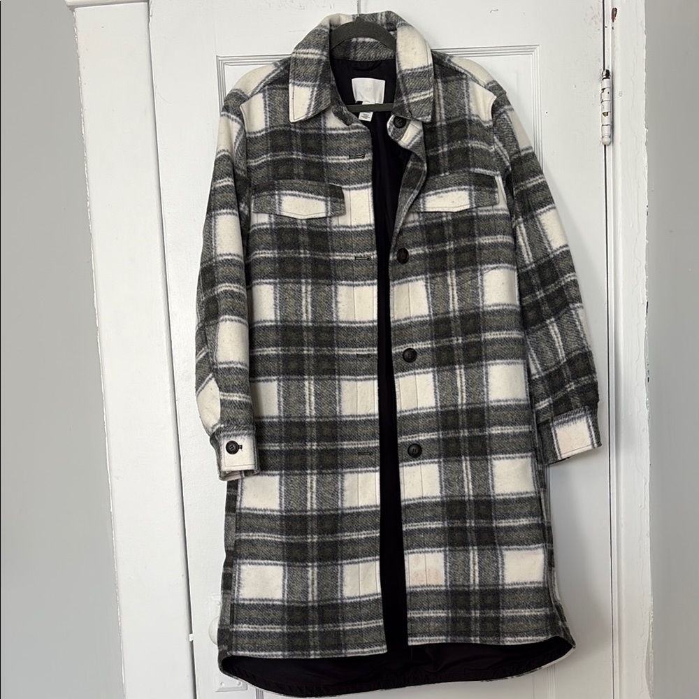 Plaid Button-Front Oversized Fleece Knee Length Coat